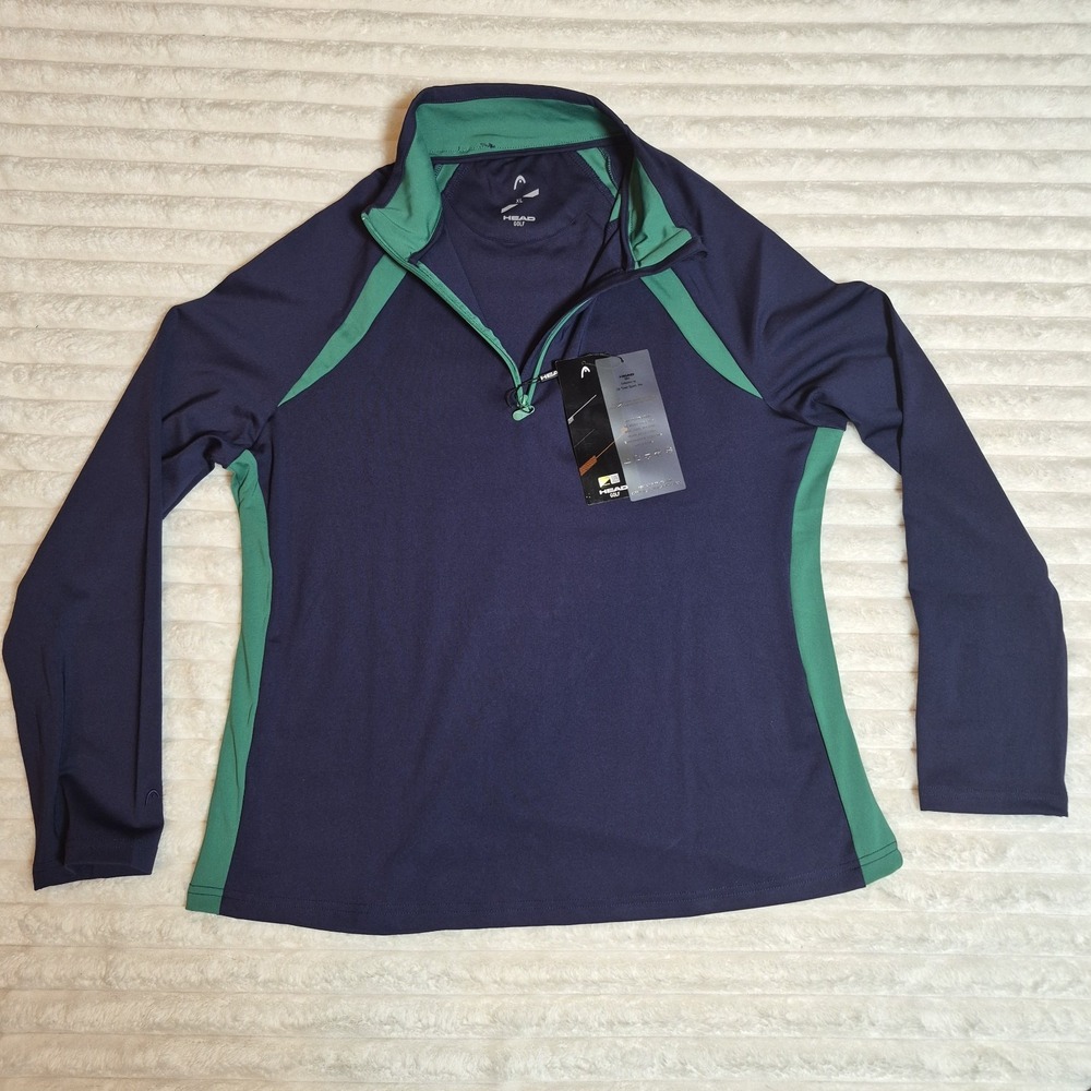 Head Golf Martha Quarter Zip Pullover Blue Green XL NWT Thumbholes UV Protection